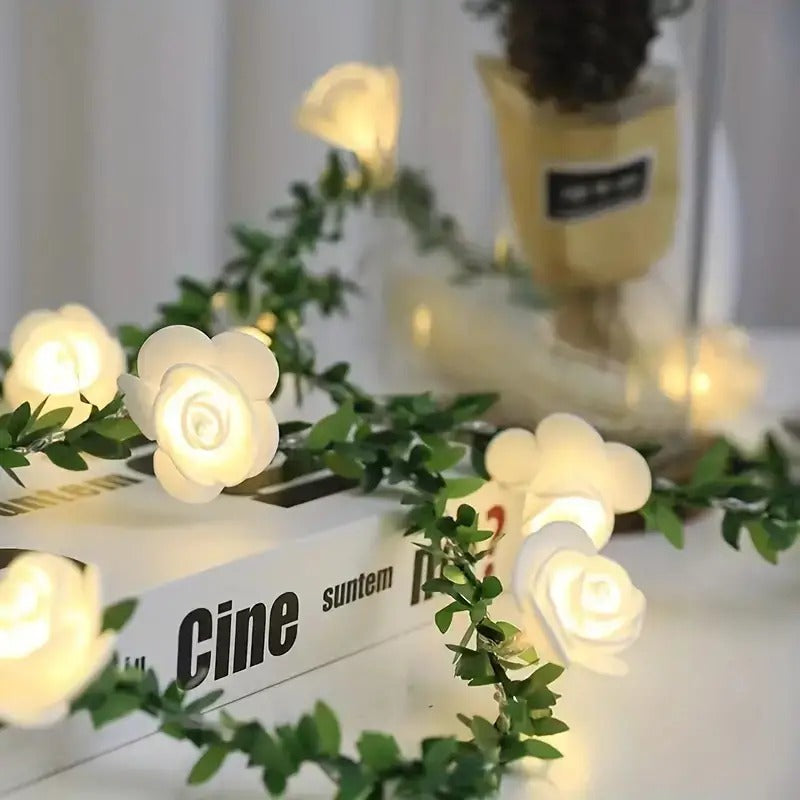 LED Rose Rattan String Lights — Warm Ambient Room Decor