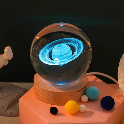 3D Solar System Crystal Ball — LED Illuminated Desk Ornament