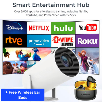 CineDream HD Smart Projector — Portable Home Cinema with Free Wireless Earbuds