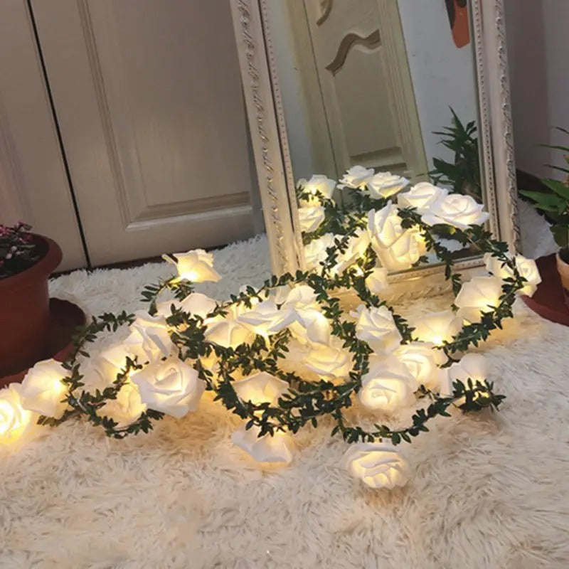 LED Rose Rattan String Lights — Warm Ambient Room Decor