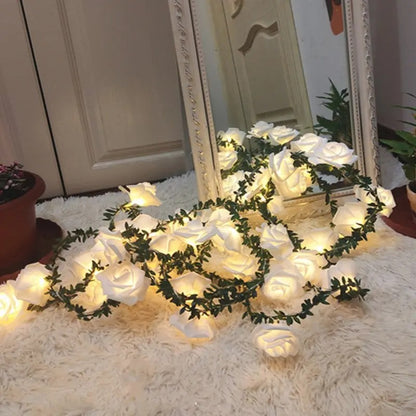 LED Rose Rattan String Lights — Warm Ambient Room Decor