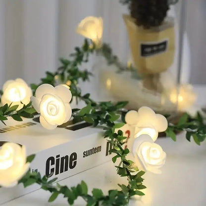 LED Rose Rattan String Lights — Warm Ambient Room Decor