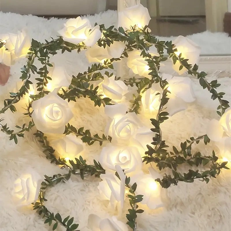 LED Rose Rattan String Lights — Warm Ambient Room Decor