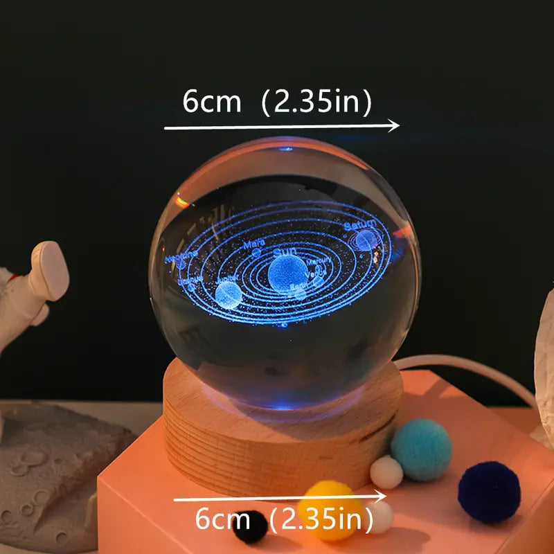 3D Solar System Crystal Ball — LED Illuminated Desk Ornament