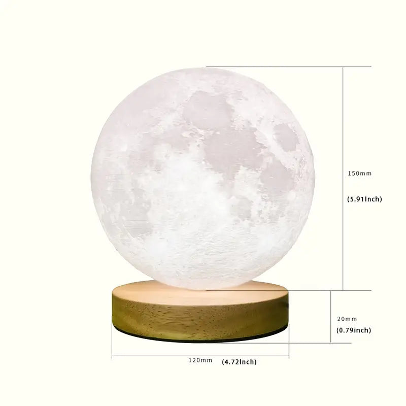 Levitating Moon Lamp — Floating 3D Moon with Oak Base