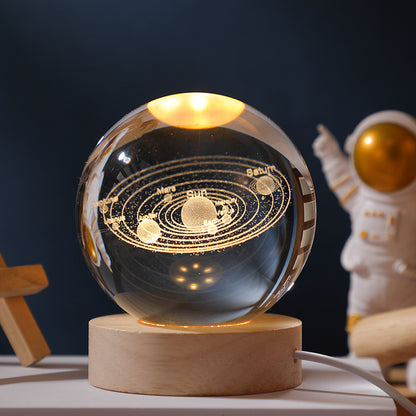 3D Solar System Crystal Ball — LED Illuminated Desk Ornament