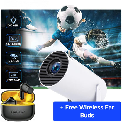 CineDream HD Smart Projector — Portable Home Cinema with Free Wireless Earbuds
